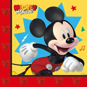 Paquet de 20 serviettes en papier certifié FSC Mickey Mouse de 33x33 cm pour anniversaire