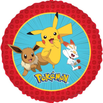 Ballon aluminium rond Pokémon Évolution 45 cm avec Pikachu, Évoli et Flambino