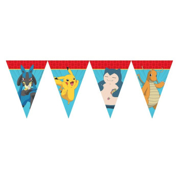 Guirlande de fanions en carton Pokémon Évolution avec Lucario, Pikachu et Ronflex