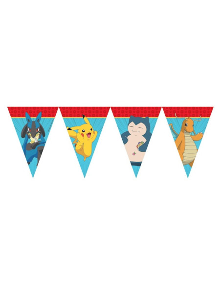 Guirlande de fanions en carton Pokémon Évolution avec Lucario, Pikachu et Ronflex