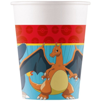 Paquet de 8 gobelets en carton Pokémon Évolution 200 ml avec Dracaufeu