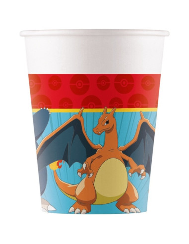 Paquet de 8 gobelets en carton Pokémon Évolution 200 ml avec Dracaufeu