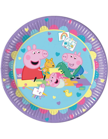 Paquet de 8 assiettes en carton Peppa Pig Made With Love 23 cm avec Peppa et George