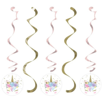 5 Hängedekorationen Baby-Einhorn - Rosa und Gold