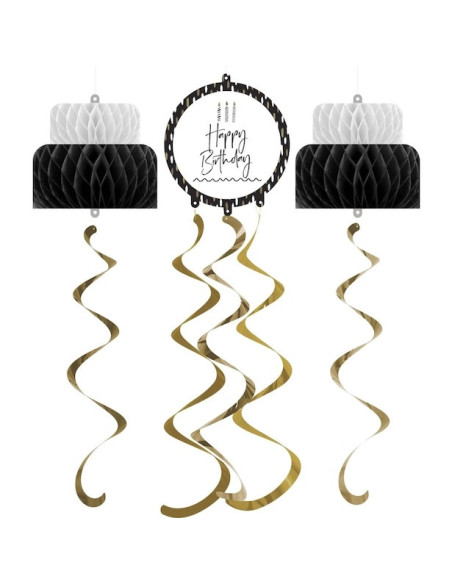 Suspensions "Happy Birthday" Noir & Doré (3 pcs)