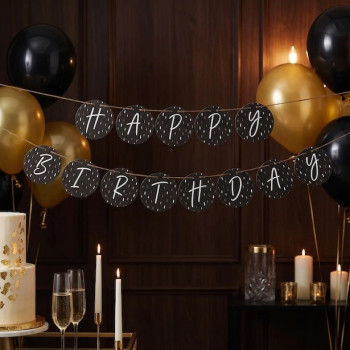 Guirlande "Happy Birthday" Noir & Doré (3,35 m)