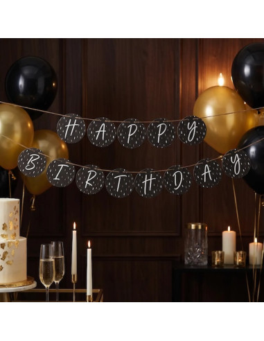 Guirlande "Happy Birthday" Noir & Doré (3,35 m)