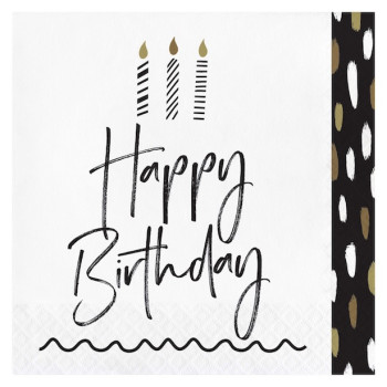 Tovaglioli neri e oro "Buon compleanno" (16 pezzi)