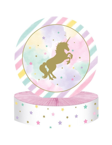 Centre de table licorne pailletée en nid d'abeille aux dimensions de 22,8 x 30,4 cm