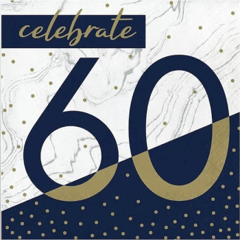 Tovaglioli per la festa del 60° compleanno, blu navy e oro (16 pezzi)