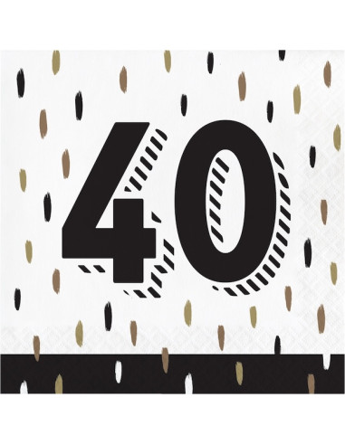 Tovaglioli per la festa del 40° compleanno, neri e oro (16 pezzi)