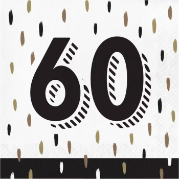Serviettes de fête 60 ans Noir & Doré (16 pcs)