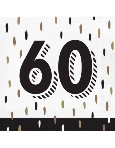 Serviettes de fête 60 ans Noir & Doré (16 pcs)