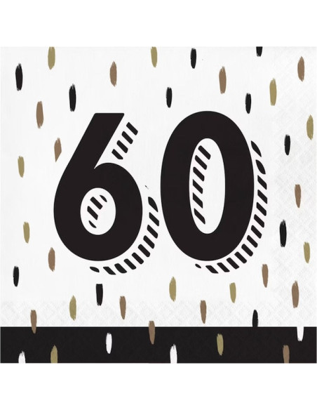 Serviettes de fête 60 ans Noir & Doré (16 pcs)