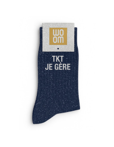 Chaussettes à paillettes TKT JE GÈRE bleu marine | BelleFete.ch