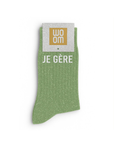 Calzini con paillettes JE GÈRE verde mandorla | BelleFete.ch