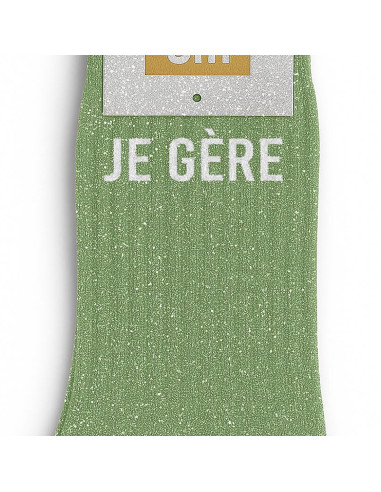 Chaussettes à paillettes Je Gère vert amande - Cadeau fun