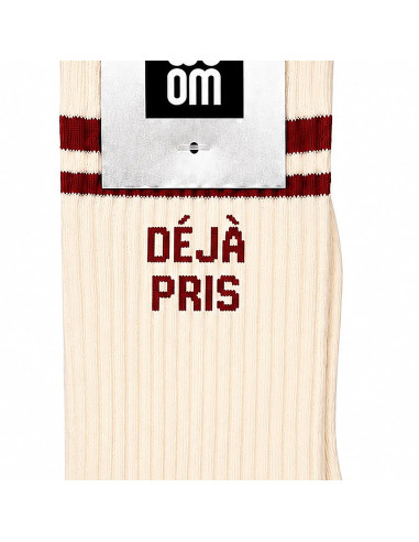 Herrensocken DÉJÀ PRIS weiss mit bordeauxroten Streifen | BelleFete.ch