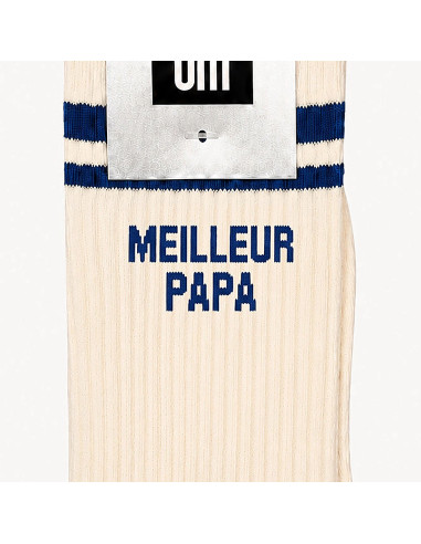 Calzini uomo MEILLEUR PAPA bianco righe blu | BelleFete.ch