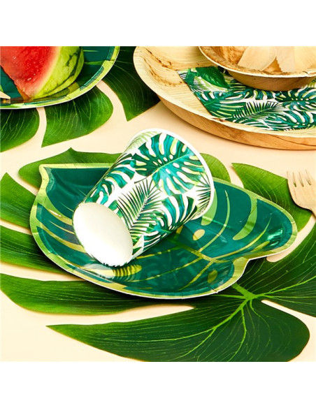 Assiettes en forme de feuille tropicale avec gobelet de fête