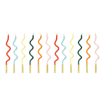 12 Spiral-Geburtstagskerzen Regenbogen - Halter