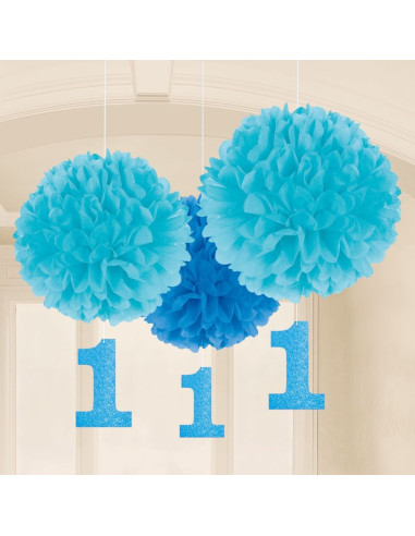 Decorazioni con pompon da appendere per ragazzo del primo compleanno