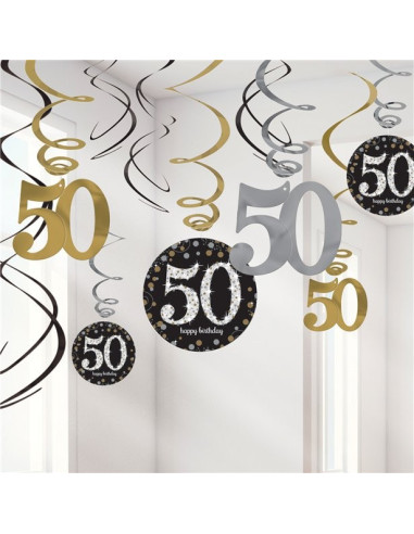 Décoration Anniversaire 50 Ans - Bannière Happy 50th Birthday Noir Et Or - Guirlande Papier Pour Fête Homme Ou Femme