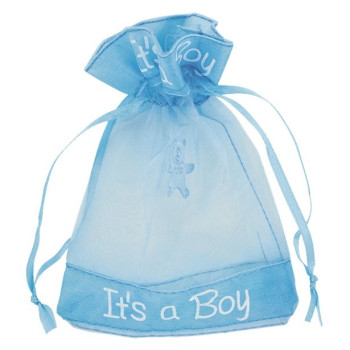 Pochette in organza Blu «C'est un garçon » - Bellefete.ch - Svizzera - Pochette regalo