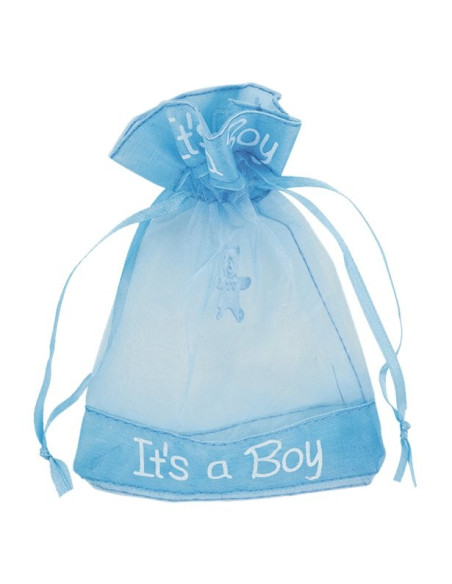Pochette in organza Blu «C'est un garçon » - Bellefete.ch - Svizzera - Pochette regalo