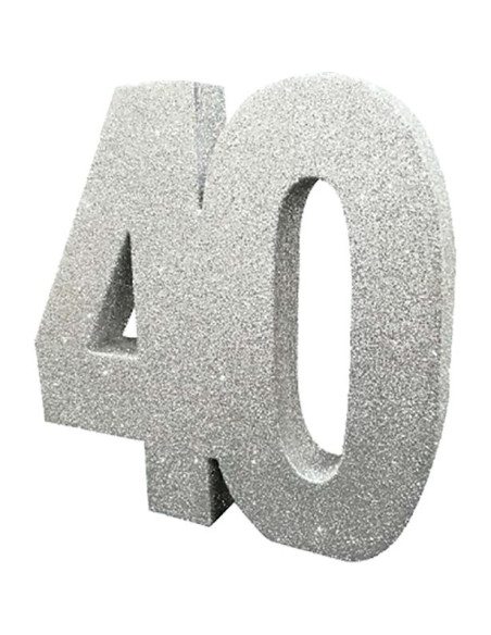 Decorazione da tavola con paillettes argentate "40 anni" - Bellefete.ch - Svizzera - Centrotavola 40 anni