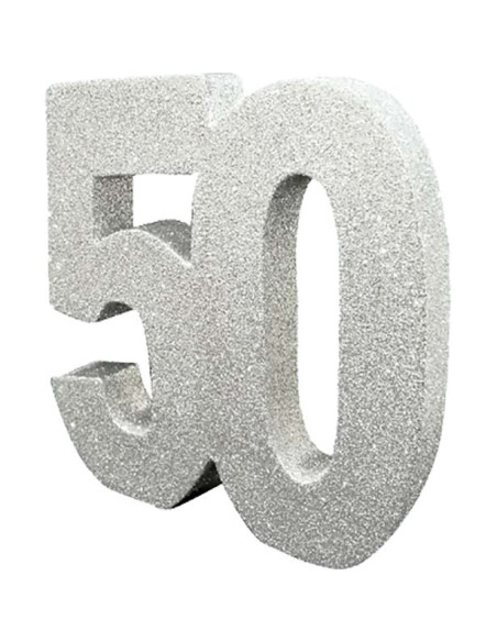 Decorazione da tavola con paillettes argentate "50 anni" - Bellefete.ch - Svizzera - Centrotavola 50 anni