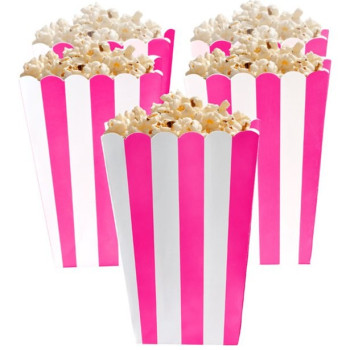 Scatole per popcorn a righe Rosa Vif - Decorazione da tavola per feste - Bellefete.ch - Svizzera