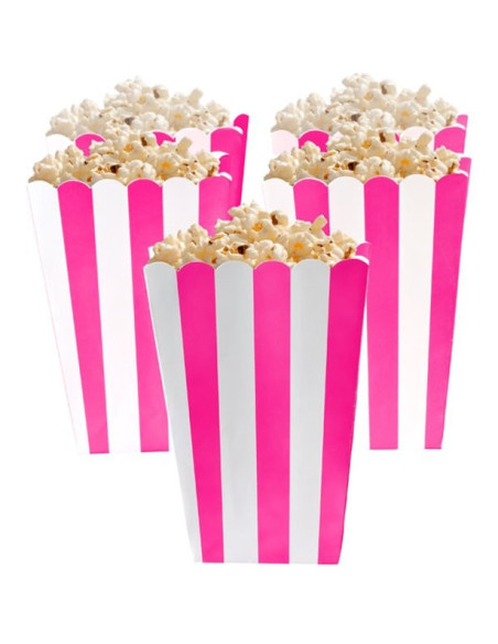 Scatole per popcorn a righe Rosa Vif - Decorazione da tavola per feste - Bellefete.ch - Svizzera