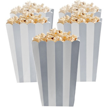 Scatole di popcorn a righe argentate - Decorazione da tavola per feste - Bellefete.ch - Svizzera