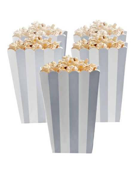 Scatole di popcorn a righe argentate - Decorazione da tavola per feste - Bellefete.ch - Svizzera Scatole di popcorn a righe argentate - Decorazione da tavola per feste - Bellefete.ch - Svizzera