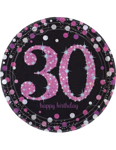 Teller 30 Jahre Rosa "Happy Birthday" - Partydekoration für Erwachsene - Bellefete.ch - Schweiz