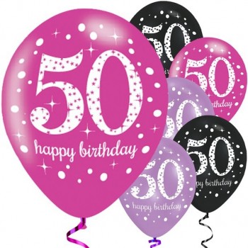 50 anni con palloncini, addobbi e torta Stock Photo
