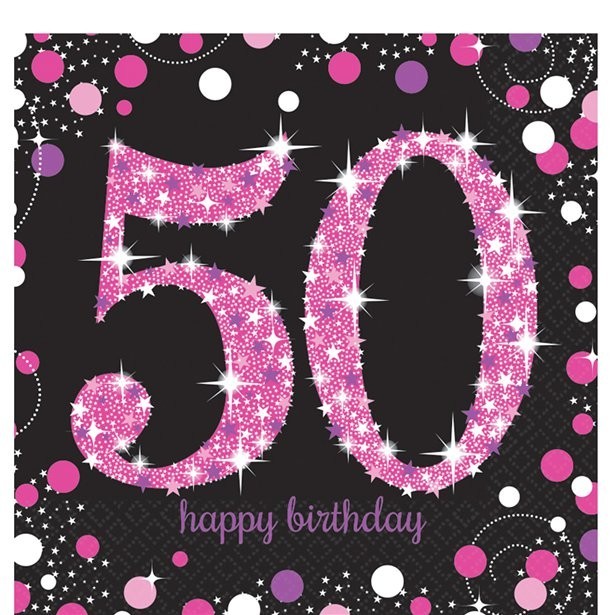 serviettes anniversaire 50 ans rose