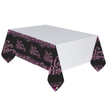 Nappe d'anniversaire Rose et noir « Happy Birthday » - Déco de fête - Bellefete.ch - Suisse