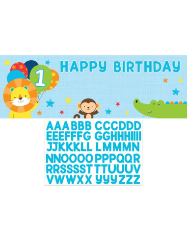 Riesenbanner "1. Geburtstag Junge & Safari" - Dekorationen zum ersten Geburtstag - Bellefete.ch - Schweiz