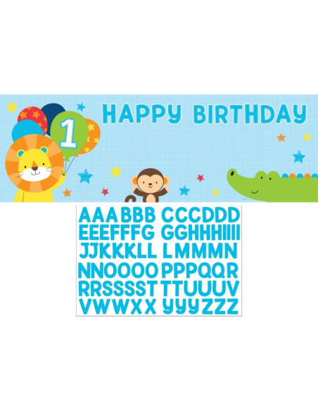 Riesenbanner "1. Geburtstag Junge & Safari" - Dekorationen zum ersten Geburtstag - Bellefete.ch - Schweiz