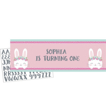 Banner zum Personalisieren "1. Geburtstag Mädchen & Kaninchen" - Dekoration zum ersten Geburtstag - Bellefete.ch - Schweiz 2