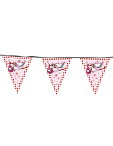 ghirlanda per baby shower con cicogna rosa