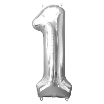 Ballon en aluminium chiffre "1" argent - Ballons numéros - Ballons de fête 2