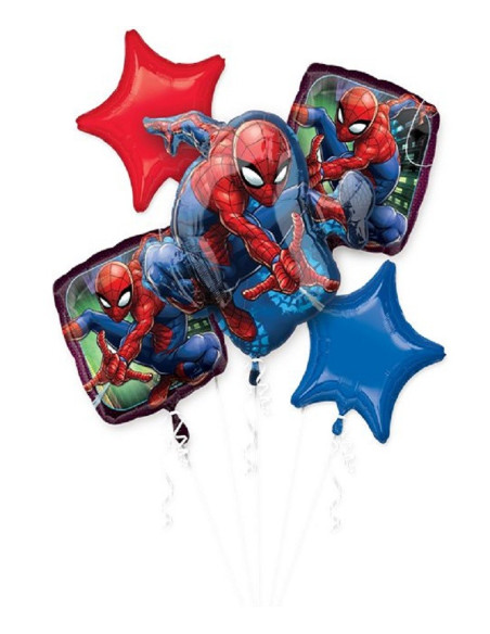 Bouquet di 5 palloncini SpiderMan Compleanno - Bellefete.ch - Svizzera - Decorazioni di compleanno Spiderman