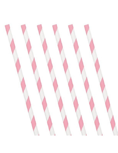 PAILLE EN PAPIER ROSE CLAIR RAYURES