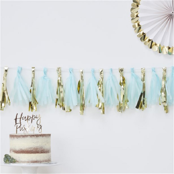 Blau und Gold Pompon Girlande - Festtagsdekoration - Bellefete.ch - Schweiz