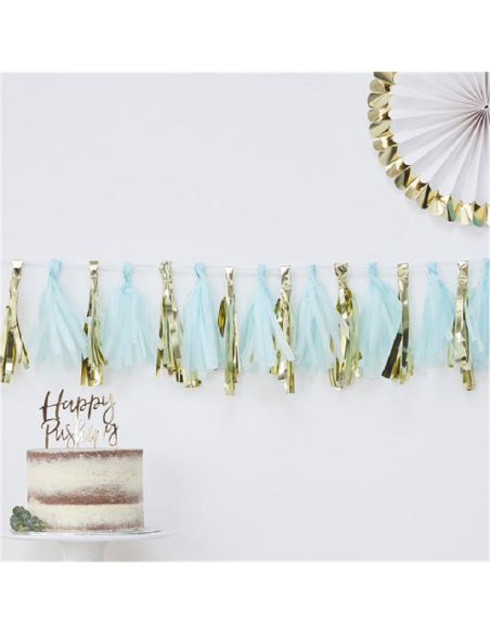 Blau und Gold Pompon Girlande - Festtagsdekoration - Bellefete.ch - Schweiz