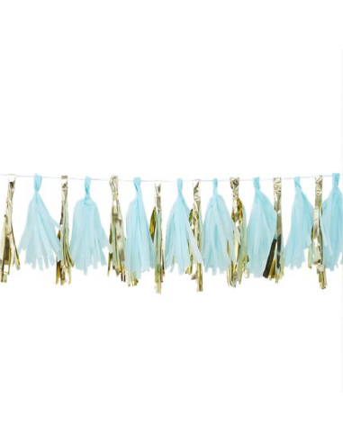 Blaue Pompom-Girlande für Babyparty