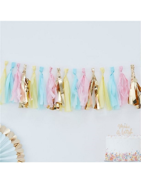 Schicke Partygirlande in Rosa, Blau und Gold